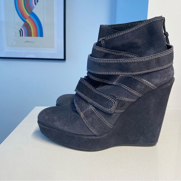 Stuart Weitzman Wildchild Dark Gray Suede Platform Wedge Ankle Booties - Picture 6 of 11